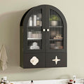 BREEZEHEAT Arched Bathroom Wall Cabinet, Medicine Cabinet Over Toilet Storage w/Fluted Glass Doors & Adjustable Shelf, Wood Hanging Cupboard for Laundry Room, Entryway, Kitchen, Black, 23.6x33.5 Inch