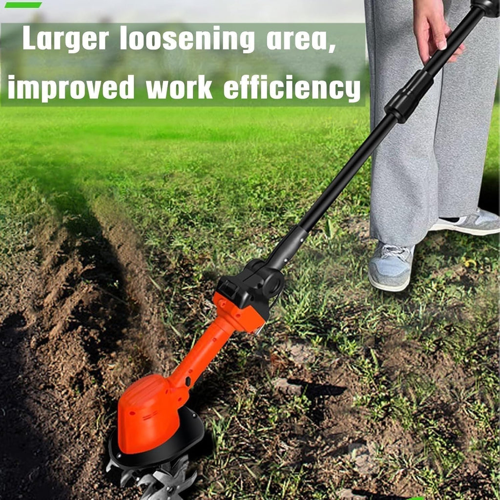 21V Cordless Tiller Cultivator – Lightweight Electric Garden Rototiller with Rechargeable Battery, 4 Tines, 10cm Depth for Lawn, Yard & Gardening,A,Orange
