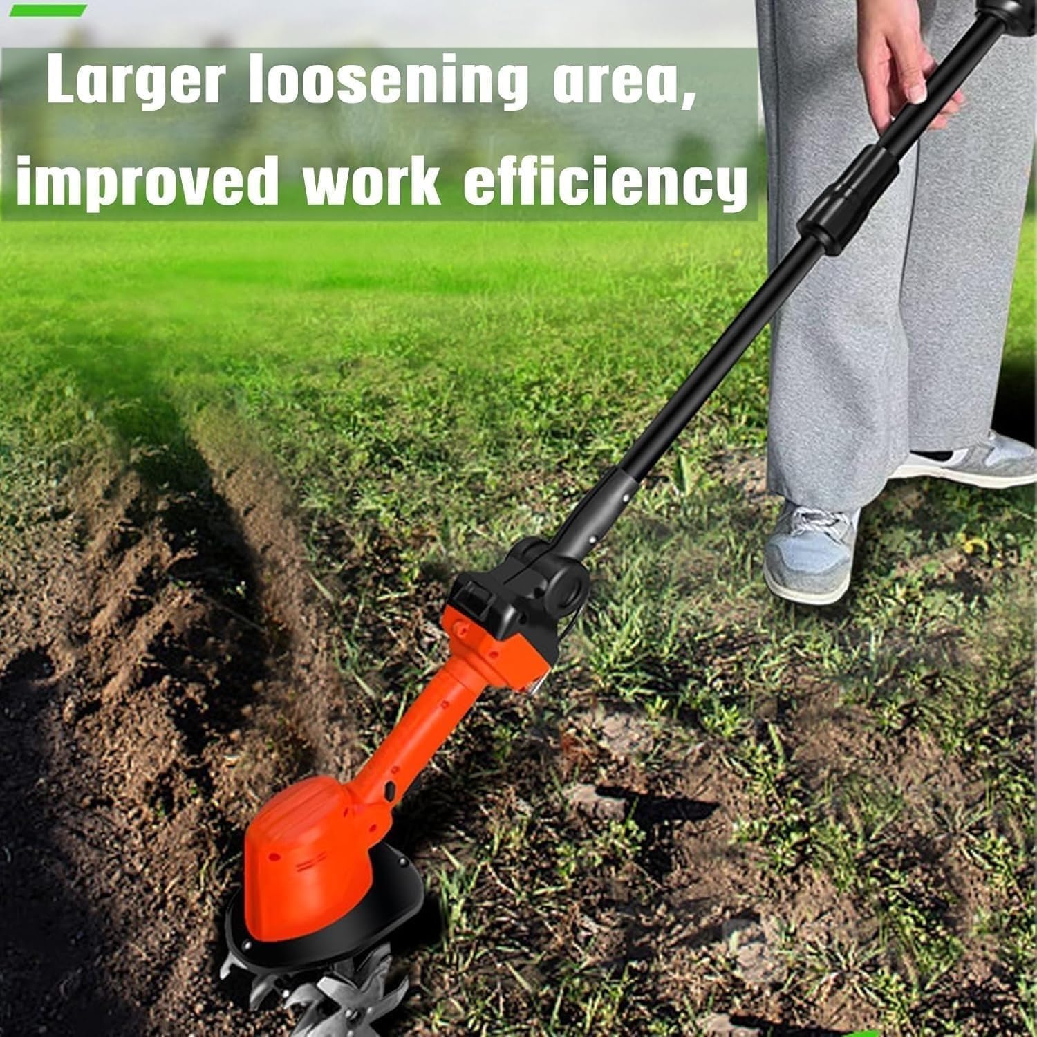 21V Cordless Tiller Cultivator – Lightweight Electric Garden Rototiller with Rechargeable Battery, 4 Tines, 10cm Depth for Lawn, Yard & Gardening,A,Orange