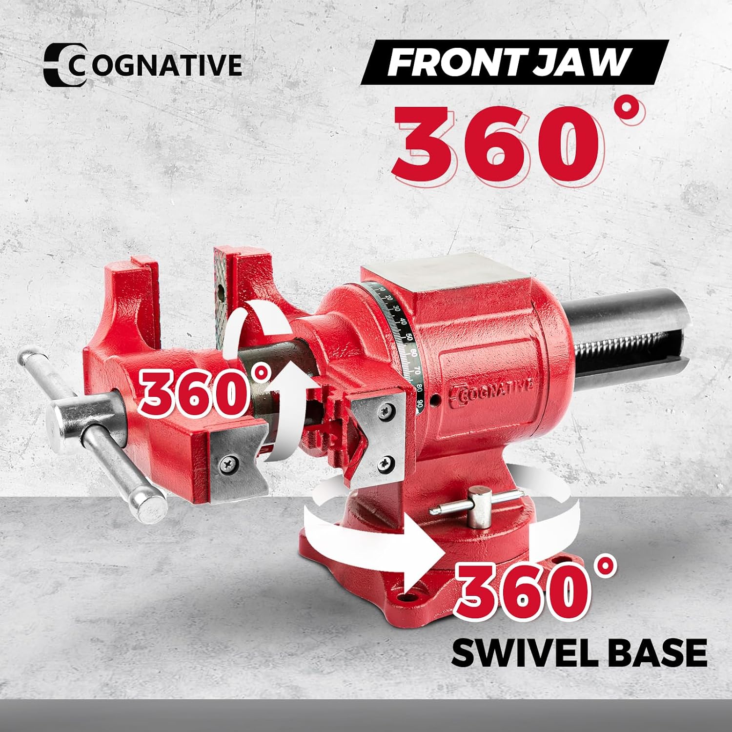 Upgraded UPG 5-Inch Terminal Location Bench Vise with Ductile Iron Bench Vise 360° Multi-Purpose Bench Vice with Anvil and Positioning Pins, Clamp force 8800lbs, Red Swivel Vise