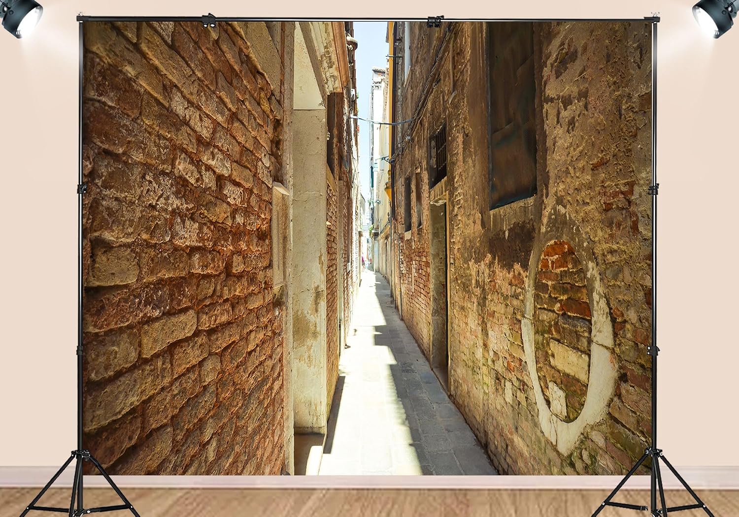 20X10ft Fabric Narrow Venice Brick Alley Backdrop Old Italian Passage Background European Travel Party Decorations Vintage Urban Theme Photo Studio Props Rustic Wall Hanging Tapestry