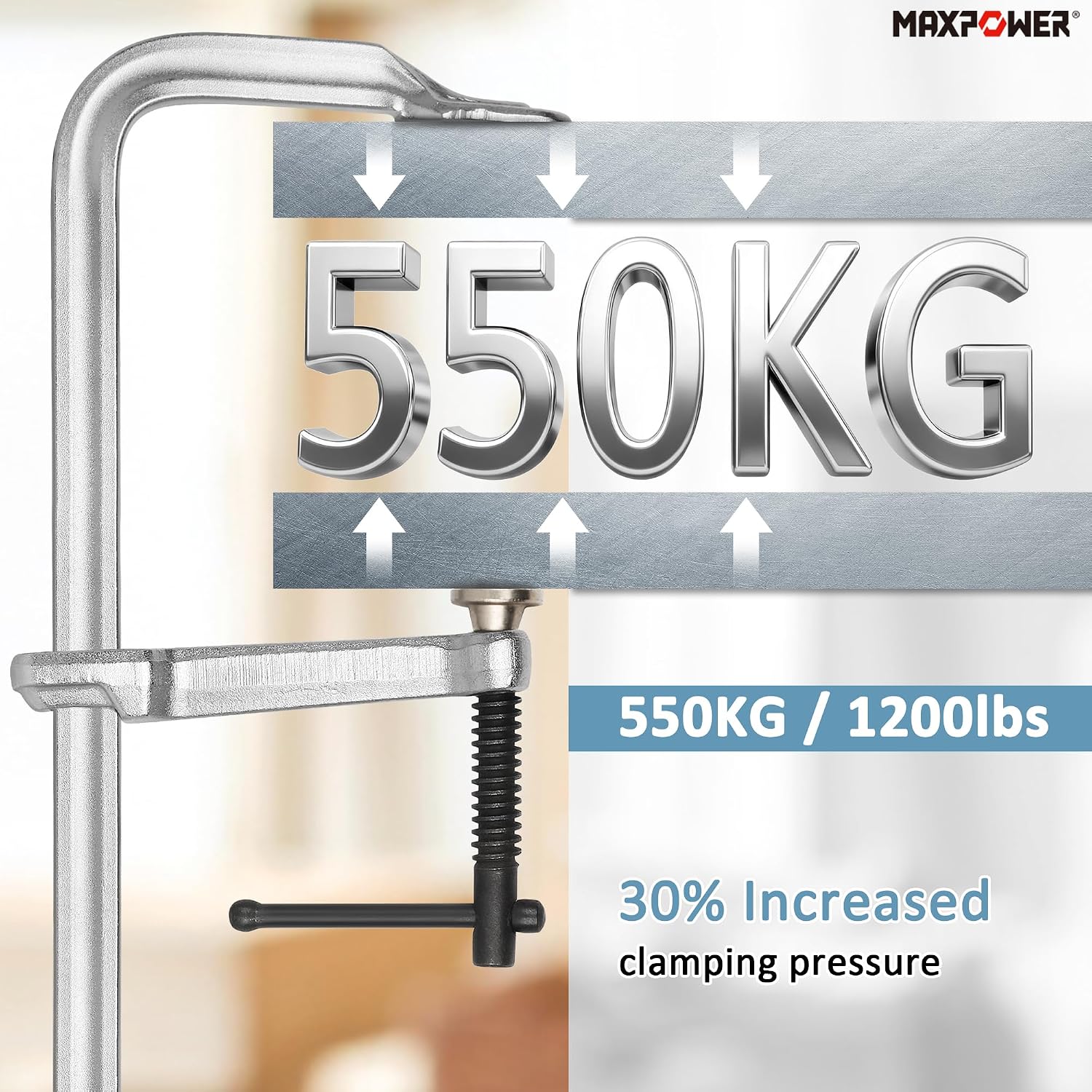 MAXPOWER 12 inch F Clamps, 4-3/4' Throat, 1200 LBS Clamping Pressure, Full Steel Bar Clamps for Welding, Pack of 10