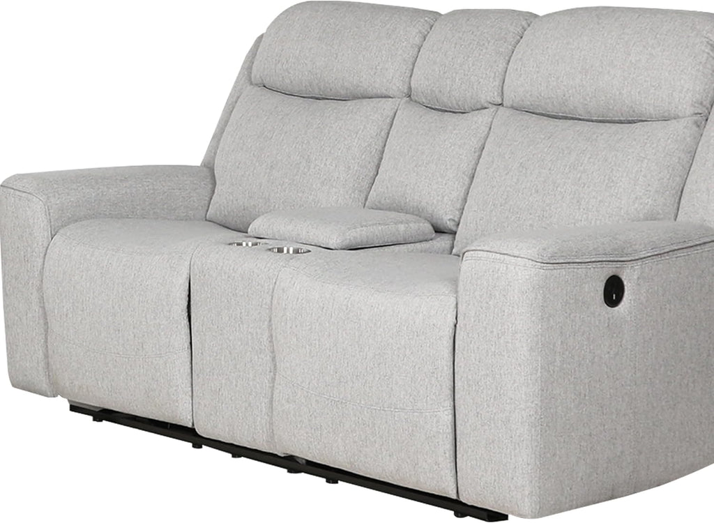 AC Pacific Amelia Upholstered Recliner Loveseat with Storage Console and Cup Holders, Living Room Furniture with Stylish, Comfortable, and Versatile Design for Modern Homes, White