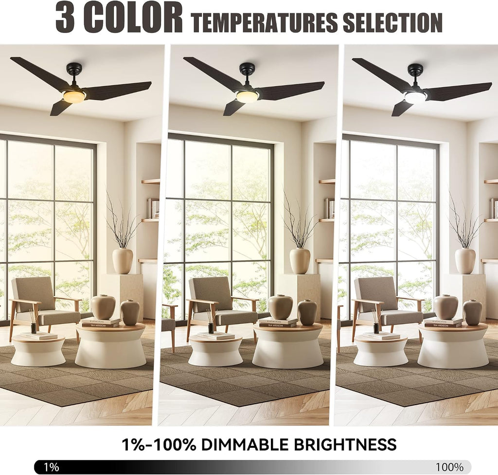 SMAAIR Ceiling Fan with Light, 56 Inch 3 Blade Low Profile Ceiling Fan with Light and 10 Speed DC Motor, Works with APP/Alexa/Google Assistant/Siri Shortcuts (Walnut)