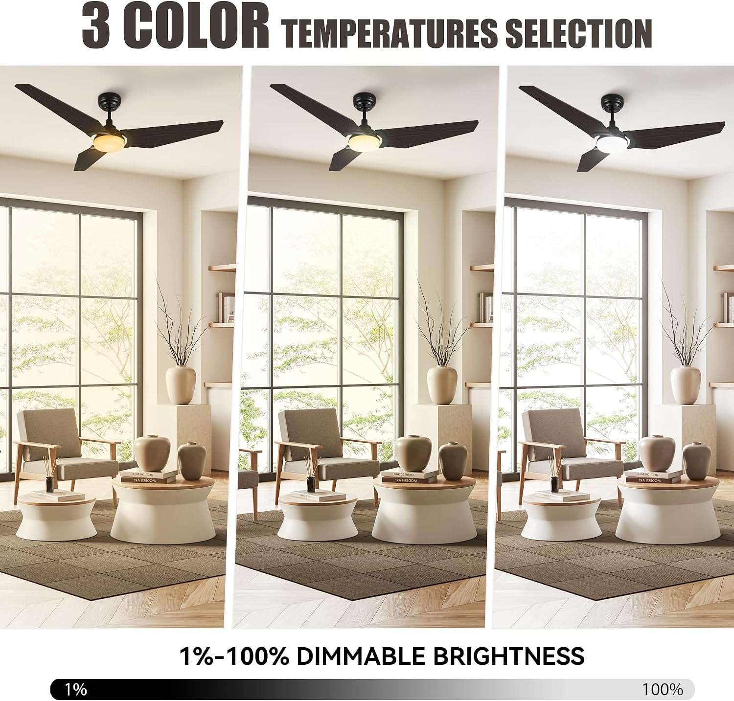SMAAIR 52 Inch Smart Ceiling Fan with Light, 3 Blade Low Profile Ceiling Fan with Light and 10 Speed DC Motor, works with APP/Alexa/Google Assistant/Siri Shortcuts (Dark Walnut Wood)