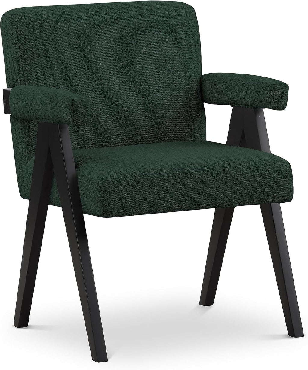 Meridian Furniture 481Green Woodloch Collection Mid-Century Modern Boucle Fabric Upholstered Accent Chair with Rich Green Boucle Fabric, Black Finish Solid Wood, 24.5' W x 23.5' D x 32' H, Green