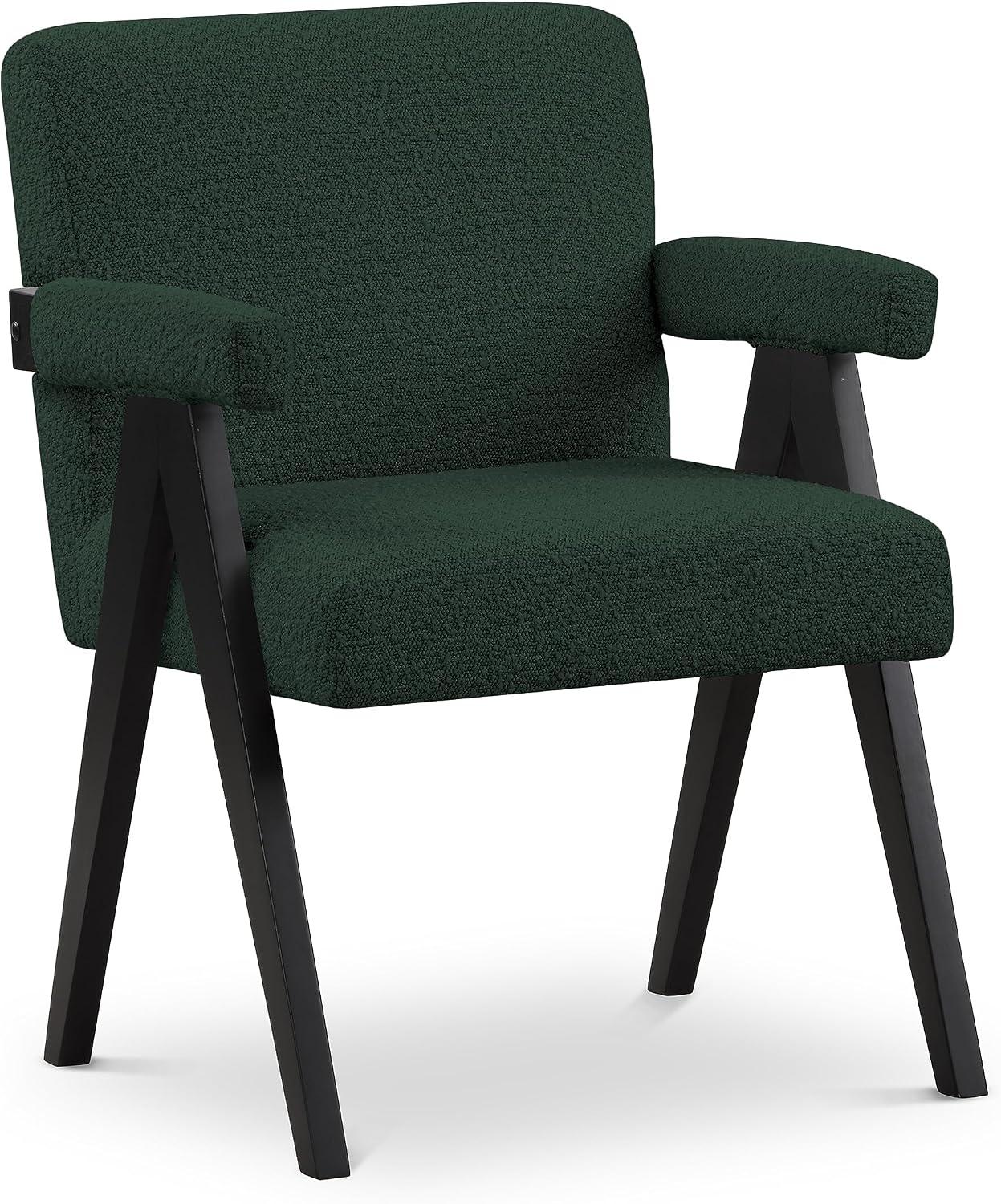 Meridian Furniture 481Green Woodloch Collection Mid-Century Modern Boucle Fabric Upholstered Accent Chair with Rich Green Boucle Fabric, Black Finish Solid Wood, 24.5' W x 23.5' D x 32' H, Green