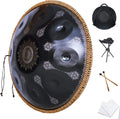 Handpan-Classic 10 Notes Black Print Hand Pan,Premium 432HZ 22 Inches D Minor Steel Handpan Drum Set,Adult's Music Steel Pan Instrument