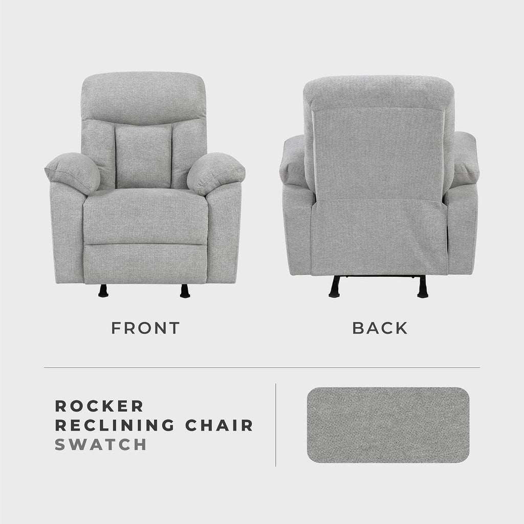Lexicon Manual Rocker Recliner Chair for Living Room, Chenille Fabric Upholstered Rocking Reclining Chair, Home Theater Seating, Easy Assembly, Recliner, Gray
