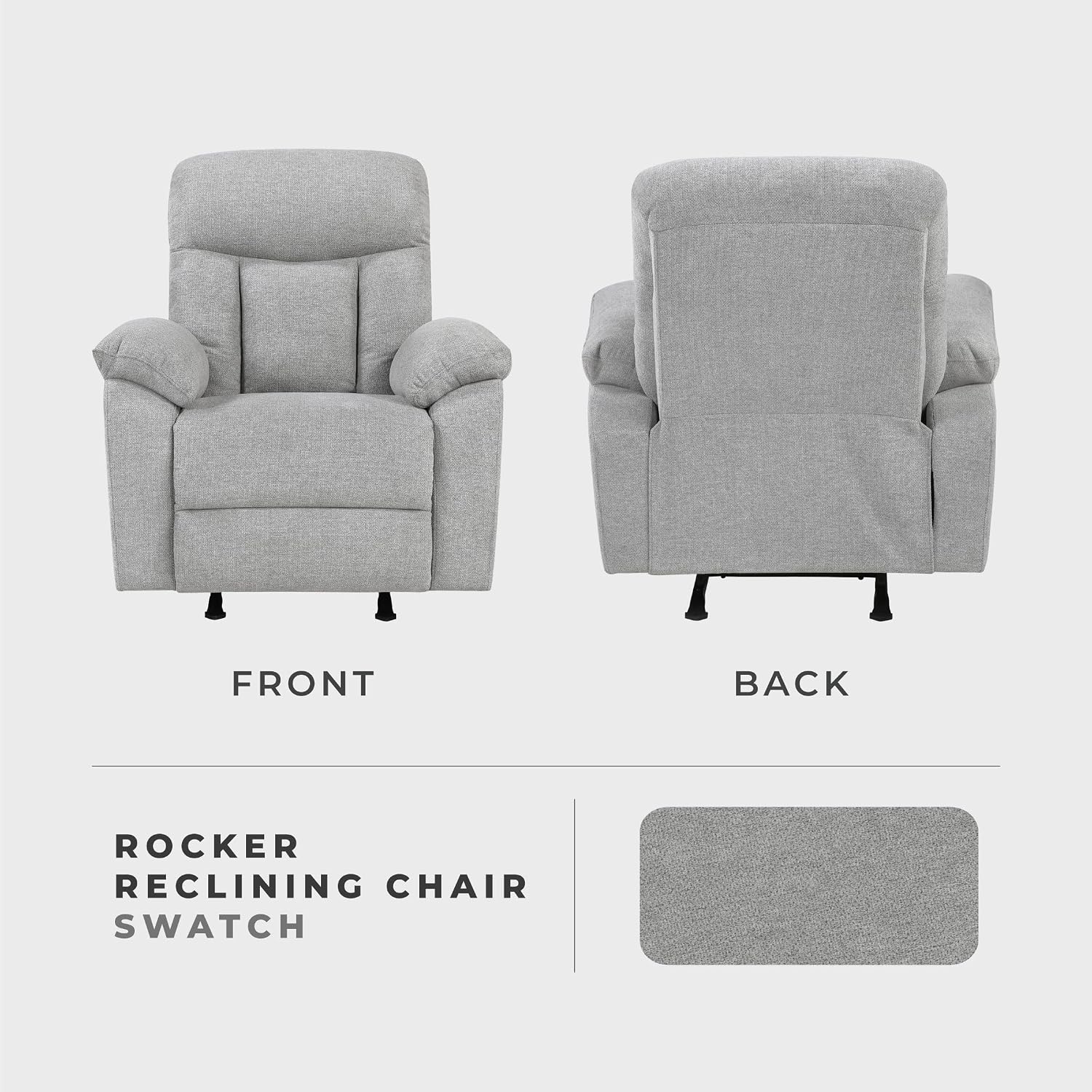 Lexicon Manual Rocker Recliner Chair for Living Room, Chenille Fabric Upholstered Rocking Reclining Chair, Home Theater Seating, Easy Assembly, Recliner, Gray