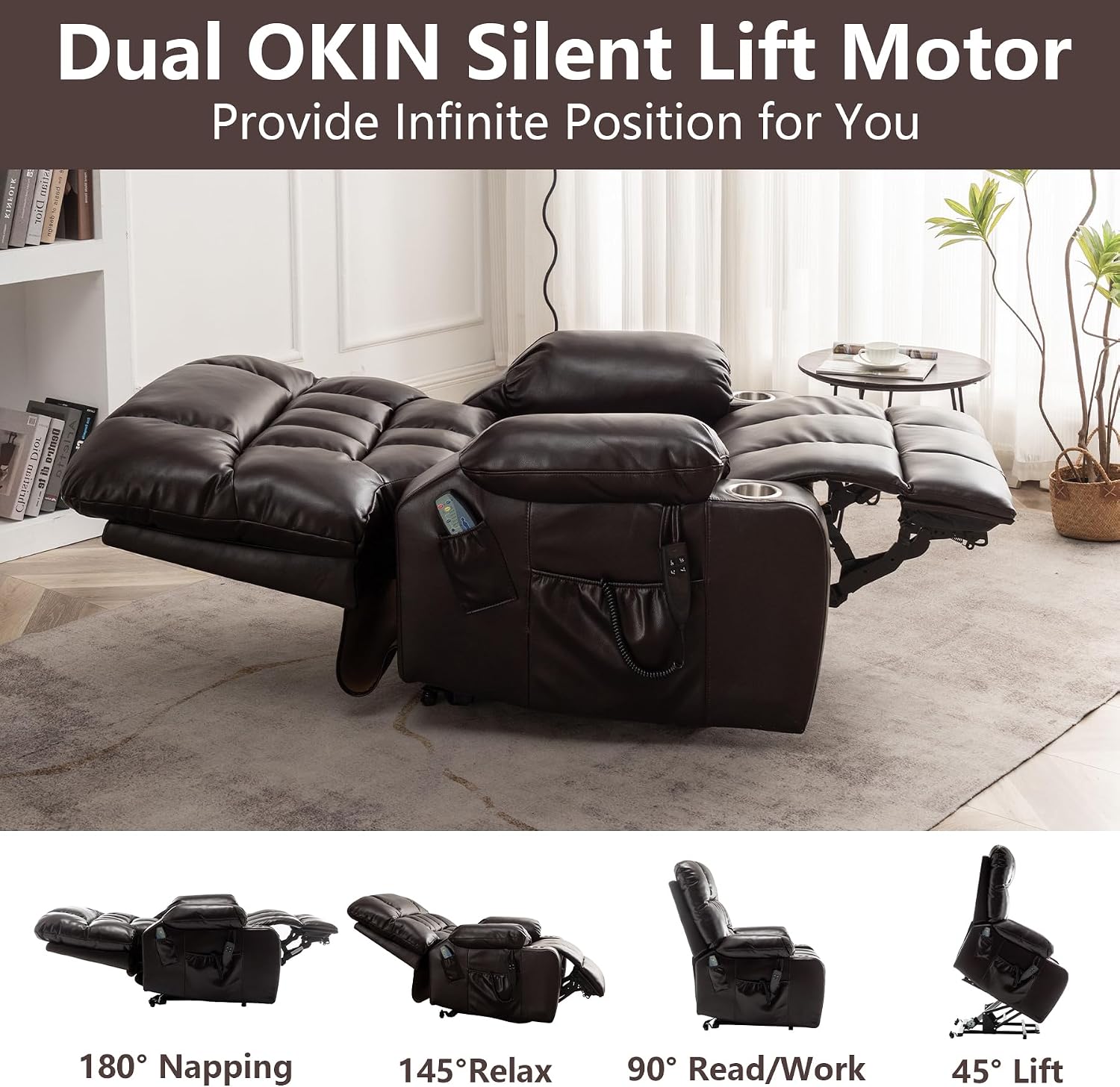 Oversized Power Recliner Chair for Big and Tall 400 LBS, 25.5' Extra Wide Electric Lift Chair with Heat and Massage, Dual Motor 180° Lay Flat Recliner Living Room Sofa, PU Leather Big Recliner