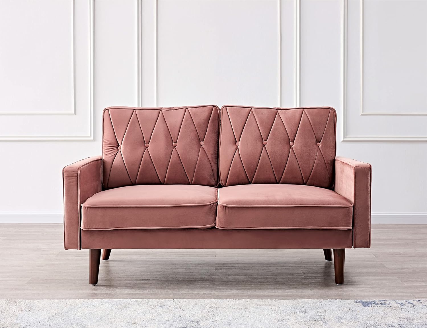 Container Furniture Modern Style Tufted Velvet Couches for Living Room with Soft Fabric Upholstery and Solid Wood Frame, 2 Piece Sofa and Loveseat Set, Rose
