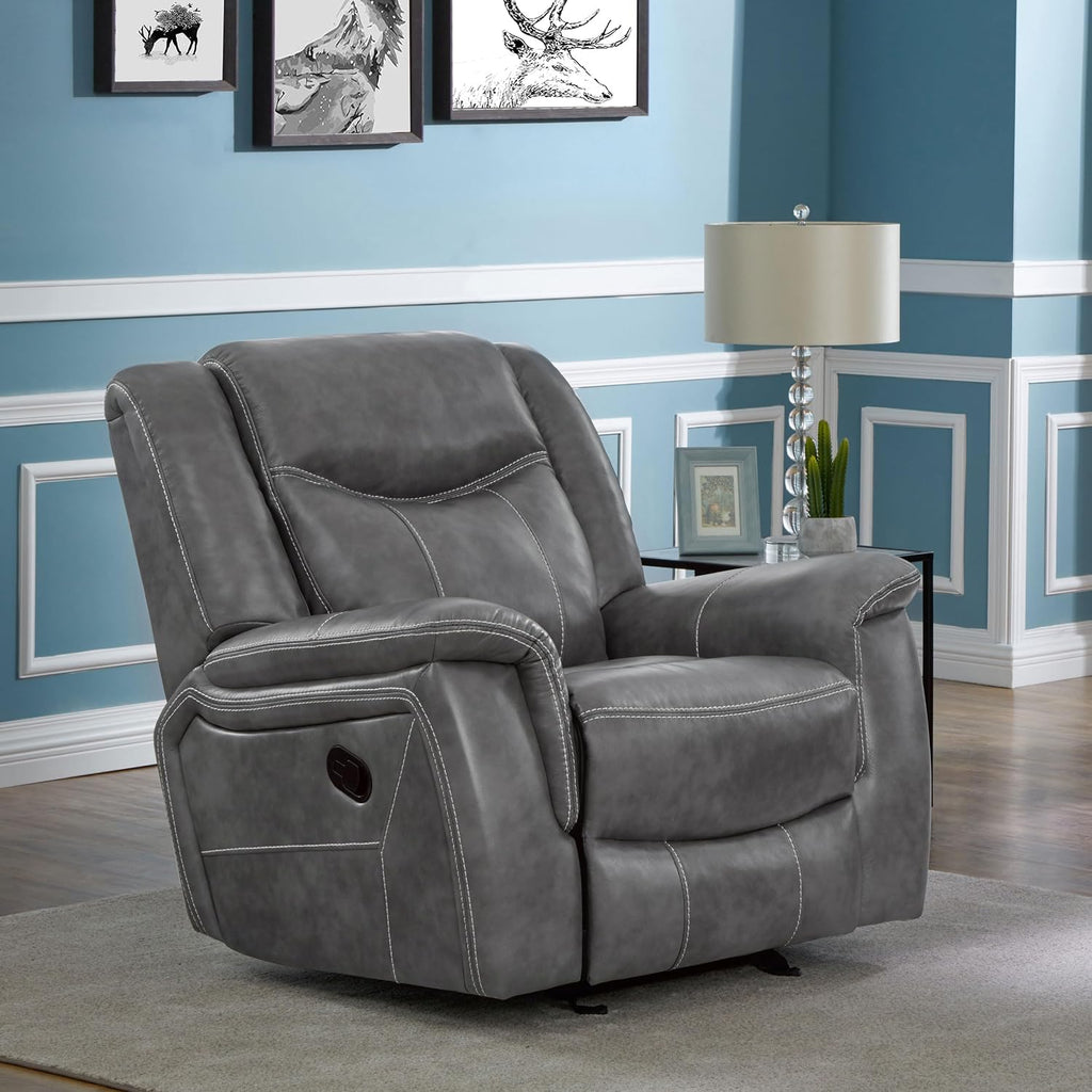 Coaster Home Furnishings - Conrad - Leatherette Upholstered Glider Recliner Chair with Overstuffed Arms, Pocket Coil Seating, and Ergonomic Lever - Living Room - 33-Inch - Gray - 650356