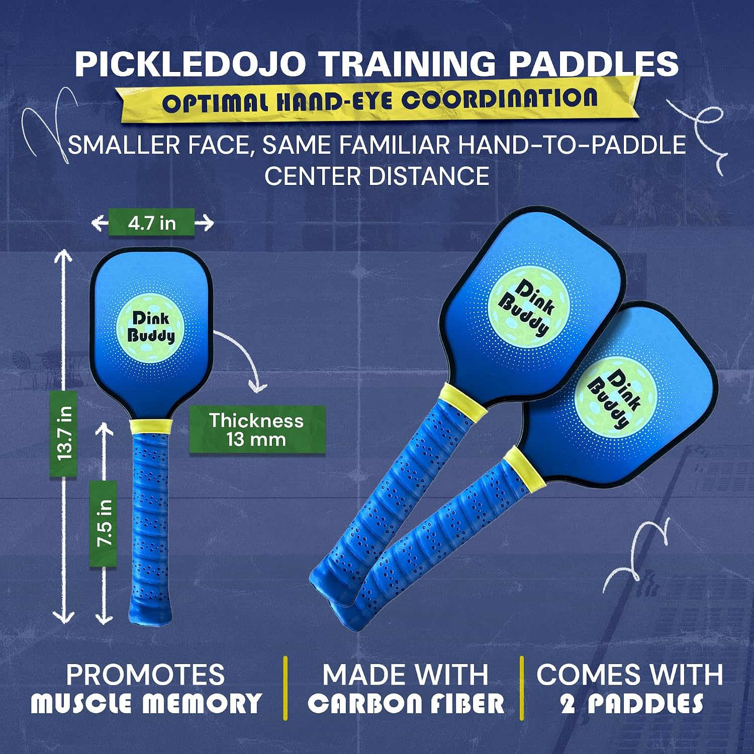 3-in-1 (with 1 Mini 6' Wide Pickleball Net) & 2-in-1 Pickleball Trainer Options, Sports Gifts with 4 Kelso Balls (2 Trainer + 2 Standard), 2 PickleDojo Paddles, & 1 Drawstring Backpack