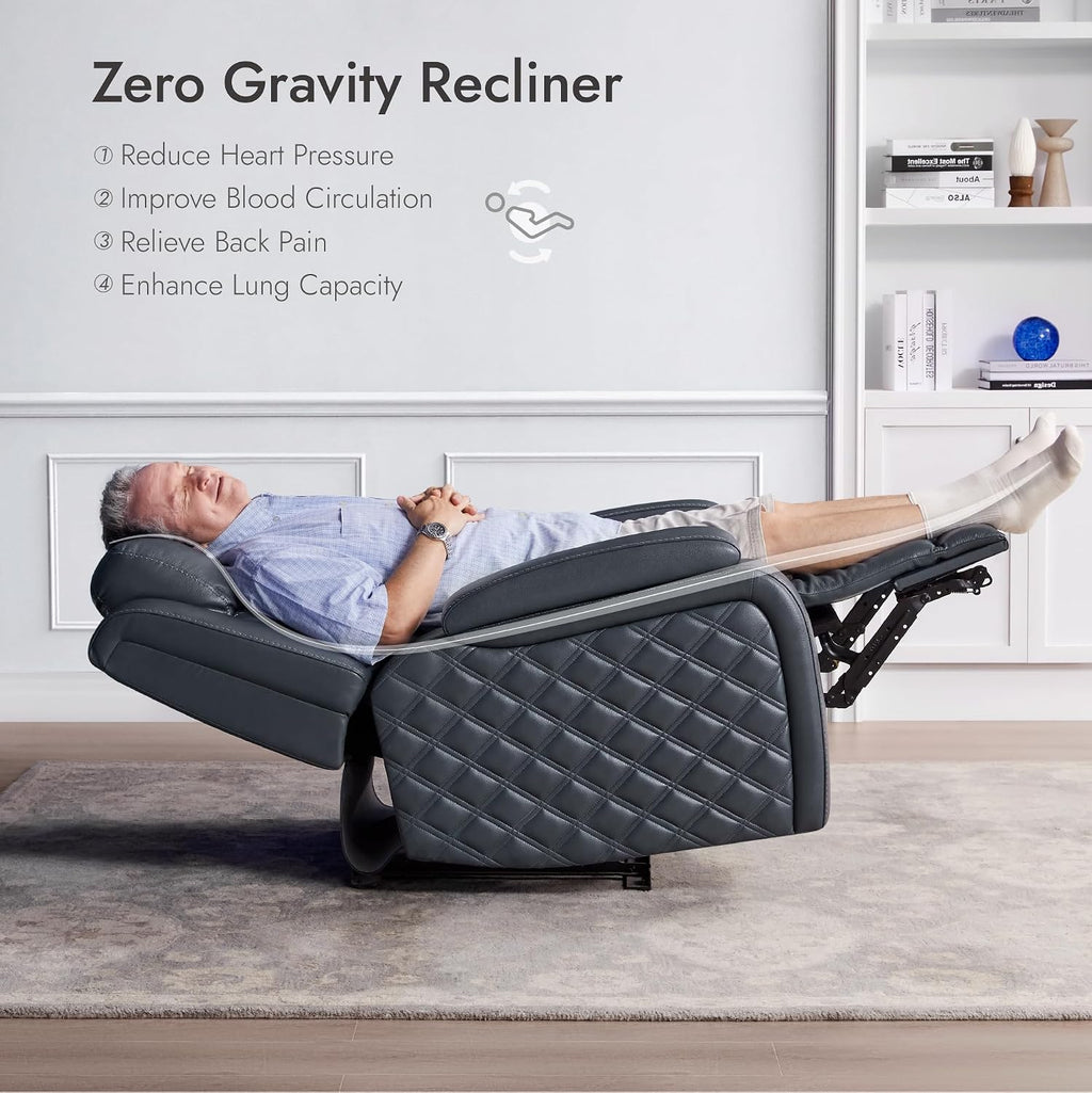 Watson & Whitely Genuine Leather Power Recliner Chairs for Adults, Zero Gravity Recliner with Power Headrest & Hidden Storage, RV Electric Reclining Sofa Chair for Living Room, Home Office, Navy