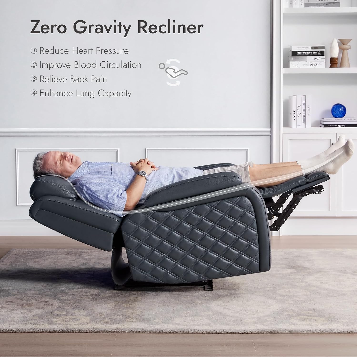 Watson & Whitely Genuine Leather Power Recliner Chairs for Adults, Zero Gravity Recliner with Power Headrest & Hidden Storage, RV Electric Reclining Sofa Chair for Living Room, Home Office, Navy