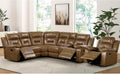Furniture of America Undering Modern Faux Leather 2-Piece Sectional and Recliner Set with Storage Console, Stainless Steel Cup Holders, Pillow Top Arms for Living Room, Home Theatre, Brown
