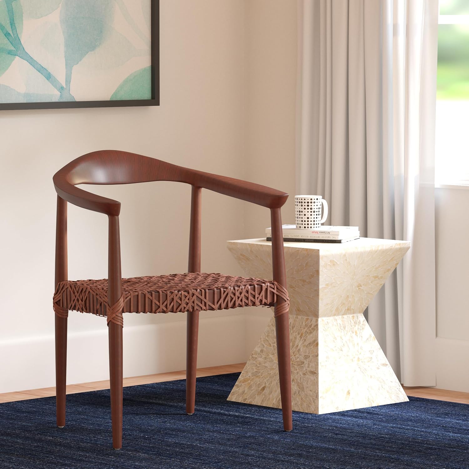 Safavieh Home Juneau Walnut and Brown Leather Woven Accent Chair