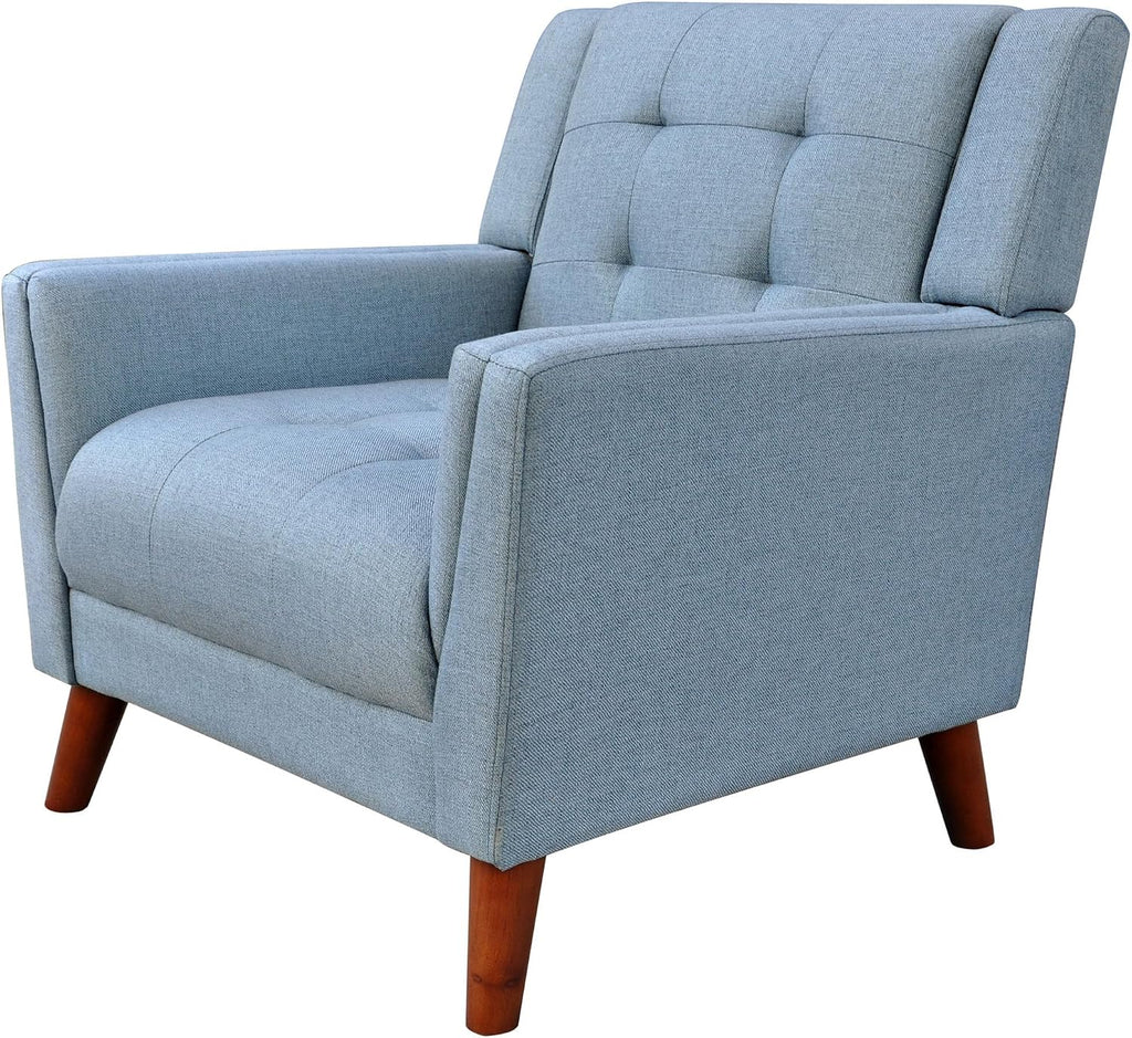 Christopher Knight Home Alisa Mid Century Modern Fabric Arm Chair, Blue and Walnut