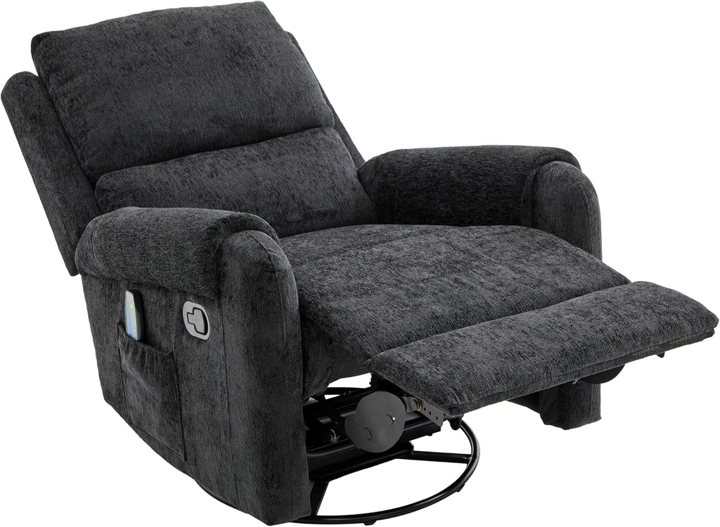 Christopher Knight Home Harper Massage Recliner Chair with 8 Modes, Chenille Upholstered Recliner Sofa, Swivel Massage Chair with a Side Storage Pocket for Living Room/Bedroom, Head Support, Black