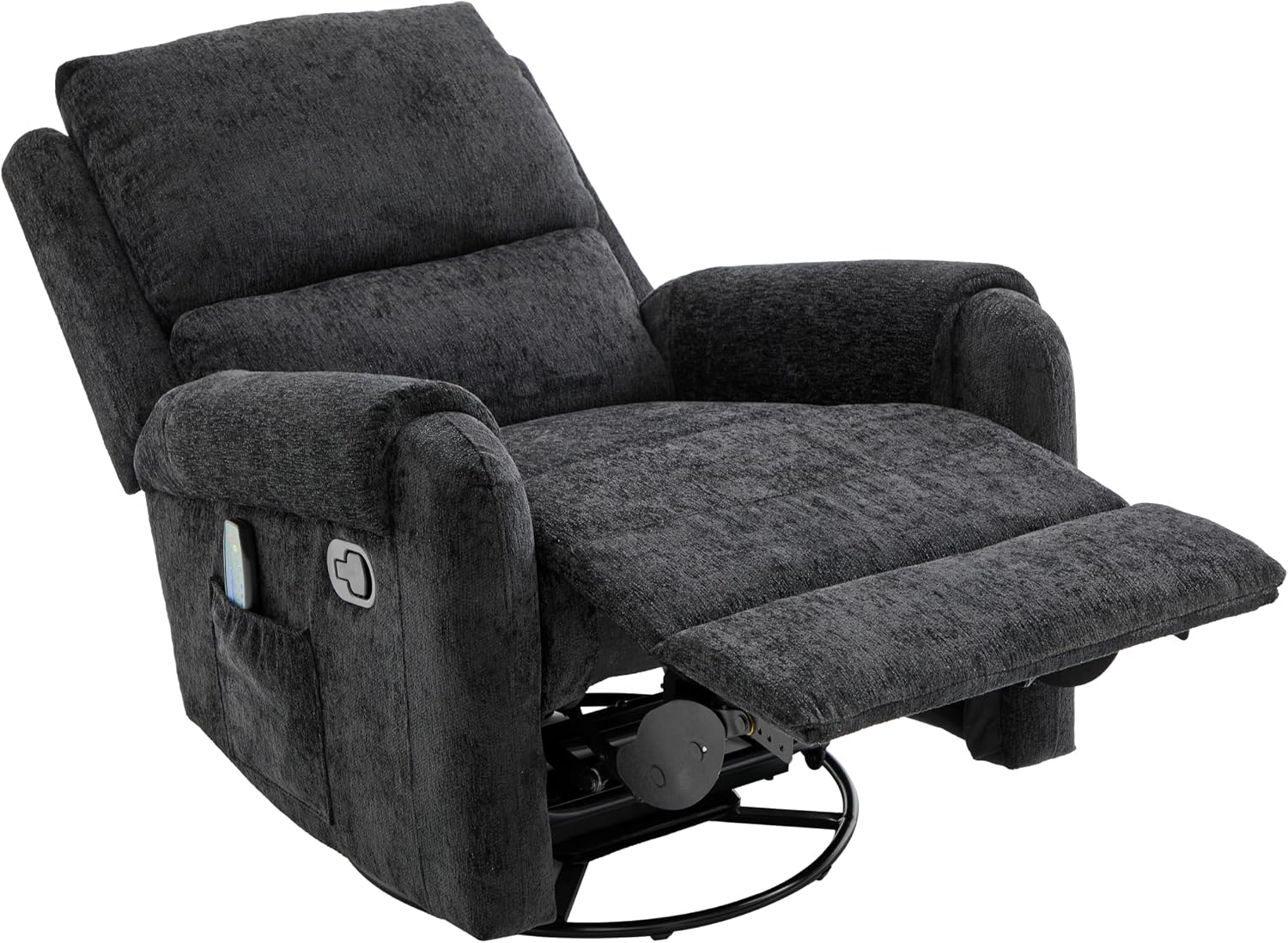 Christopher Knight Home Harper Massage Recliner Chair with 8 Modes, Chenille Upholstered Recliner Sofa, Swivel Massage Chair with a Side Storage Pocket for Living Room/Bedroom, Head Support, Black