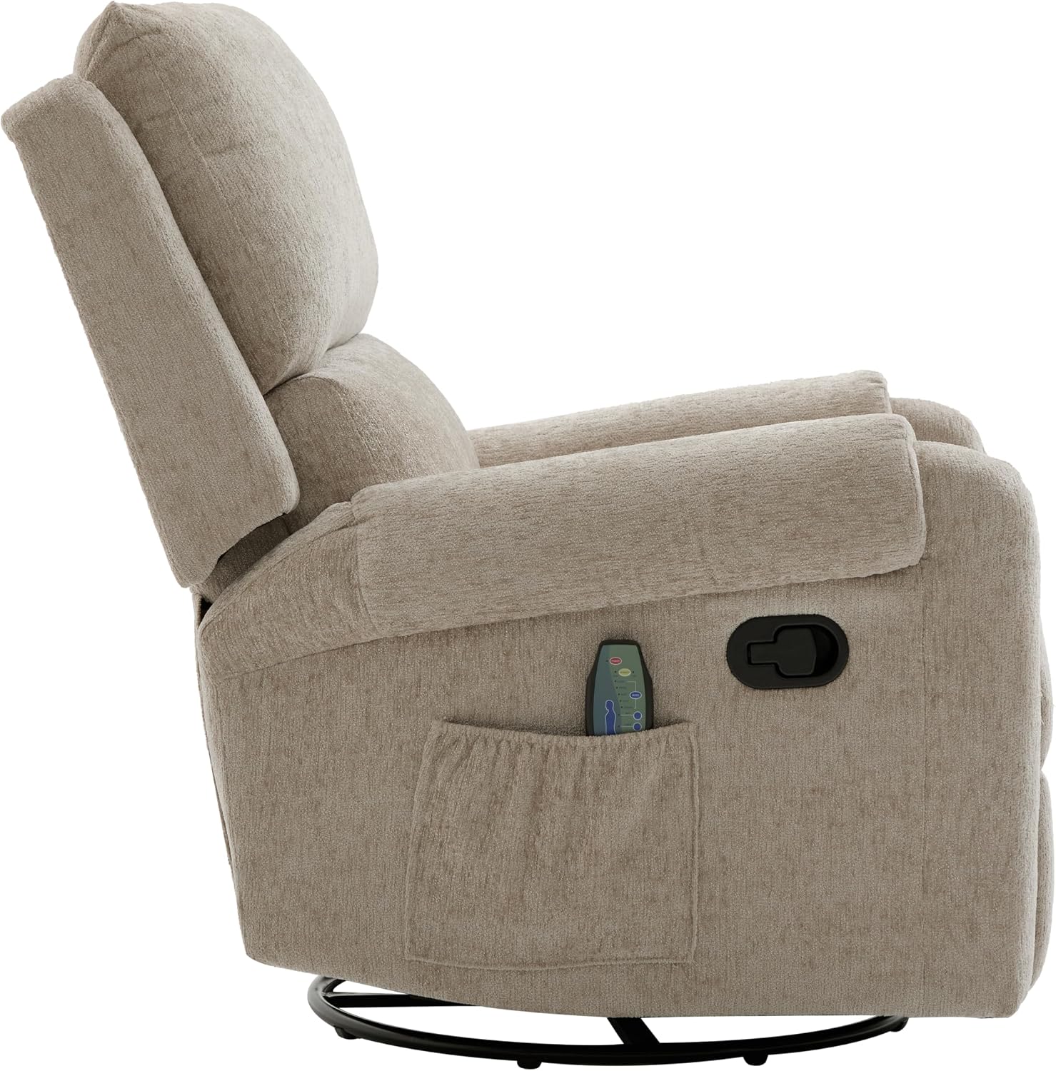 Christopher Knight Home Harper Massage Recliner Chair with 8 Modes, Chenille Upholstered Recliner Sofa, Swivel Massage Chair with a Side Storage Pocket for Living Room/Bedroom,Head Support,Light Brown