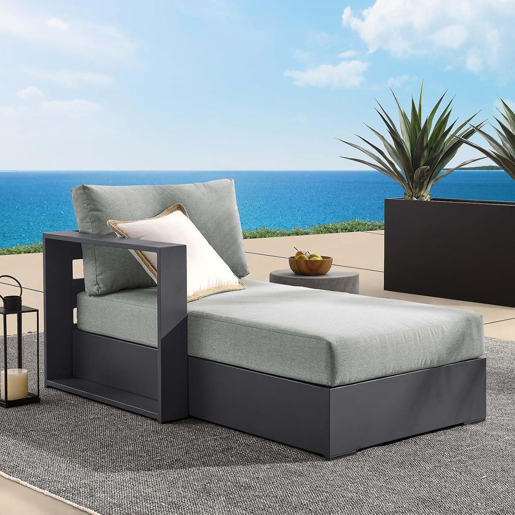 Modway Tahoe Aluminum Outdoor Chaise Lounge Gray with Weather-Resistant Cushions, Modular Left-Facing Patio Lounger for Pool Furniture or Sectional Sofa Set