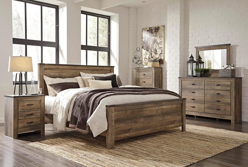 Signature Design by Ashley Trinell Rustic 6 Drawer Dresser with Safety Stop for Bedroom, Dark Brown