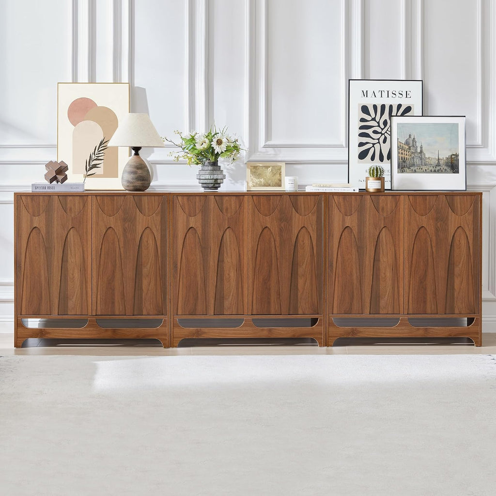 Bifins Sideboard Buffet Cabinet with Storage Set of 3, 94.5' Mid Century Modern Storage Cabinet with Adjustable Shelf and 6 Doors for Dining Room, Living Room,Entry