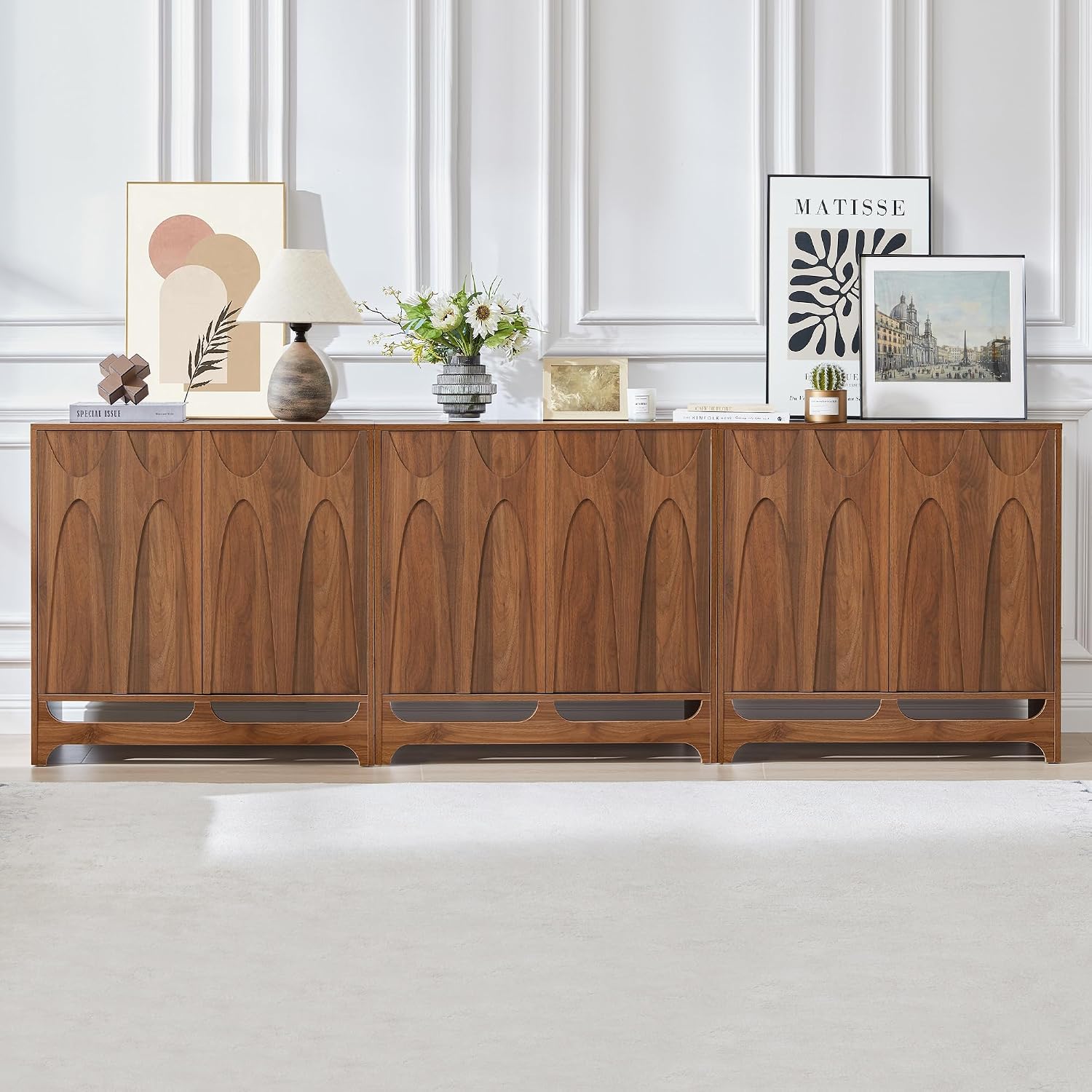 Bifins Sideboard Buffet Cabinet with Storage Set of 3, 94.5' Mid Century Modern Storage Cabinet with Adjustable Shelf and 6 Doors for Dining Room, Living Room,Entry