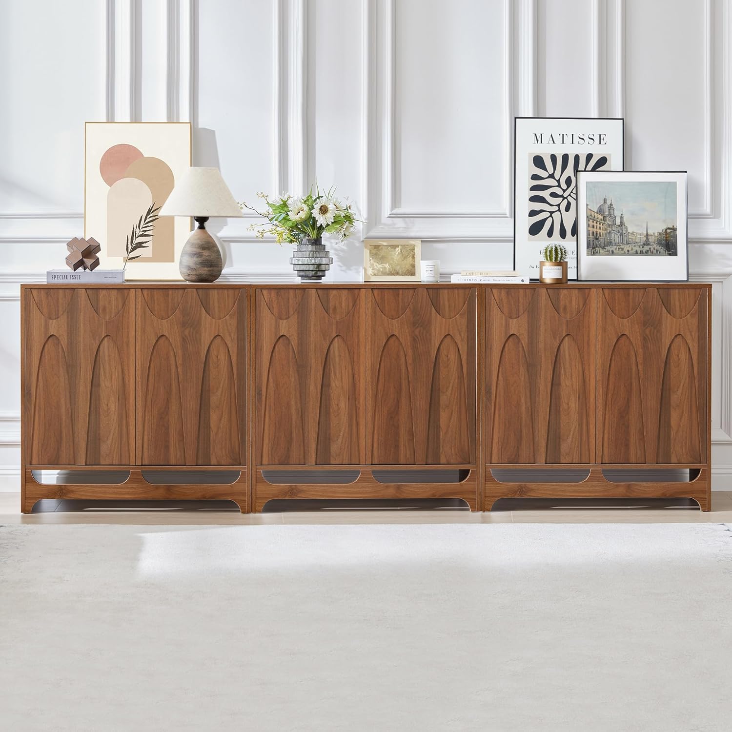 Bifins Sideboard Buffet Cabinet with Storage Set of 2, 63' Mid Century Modern Storage Cabinet with Adjustable Shelf and 4 Doors for Dining Room, Living Room,Entry