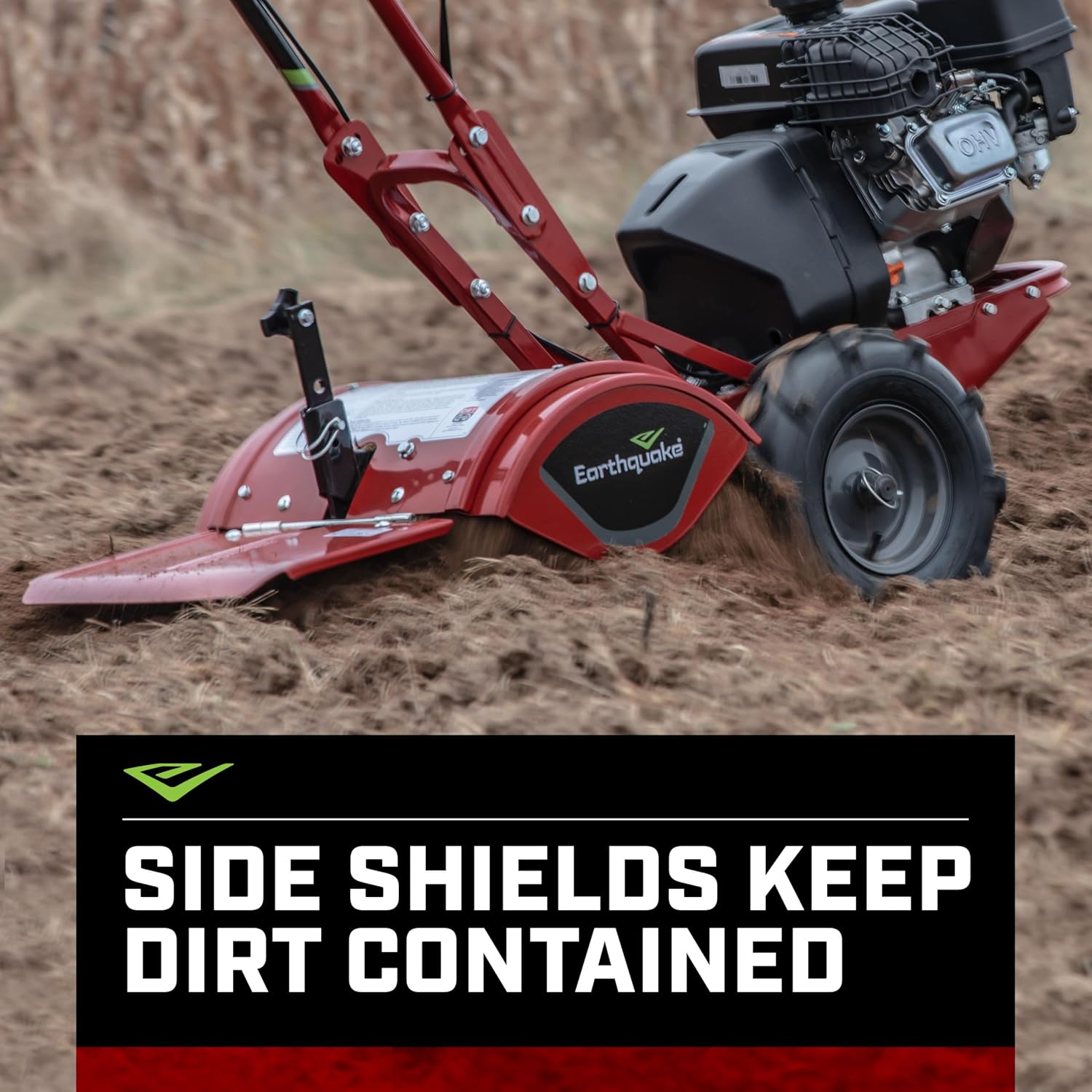 EARTHQUAKE Victory Rear Tine Tiller, Powerful 209cc 4-Cycle Viper Engine, Rugged Bronze Gear Transmission, Counter-Rotating Tines, Instant Reverse, Pneumatic Wheels, Model: 39381, Red/Black