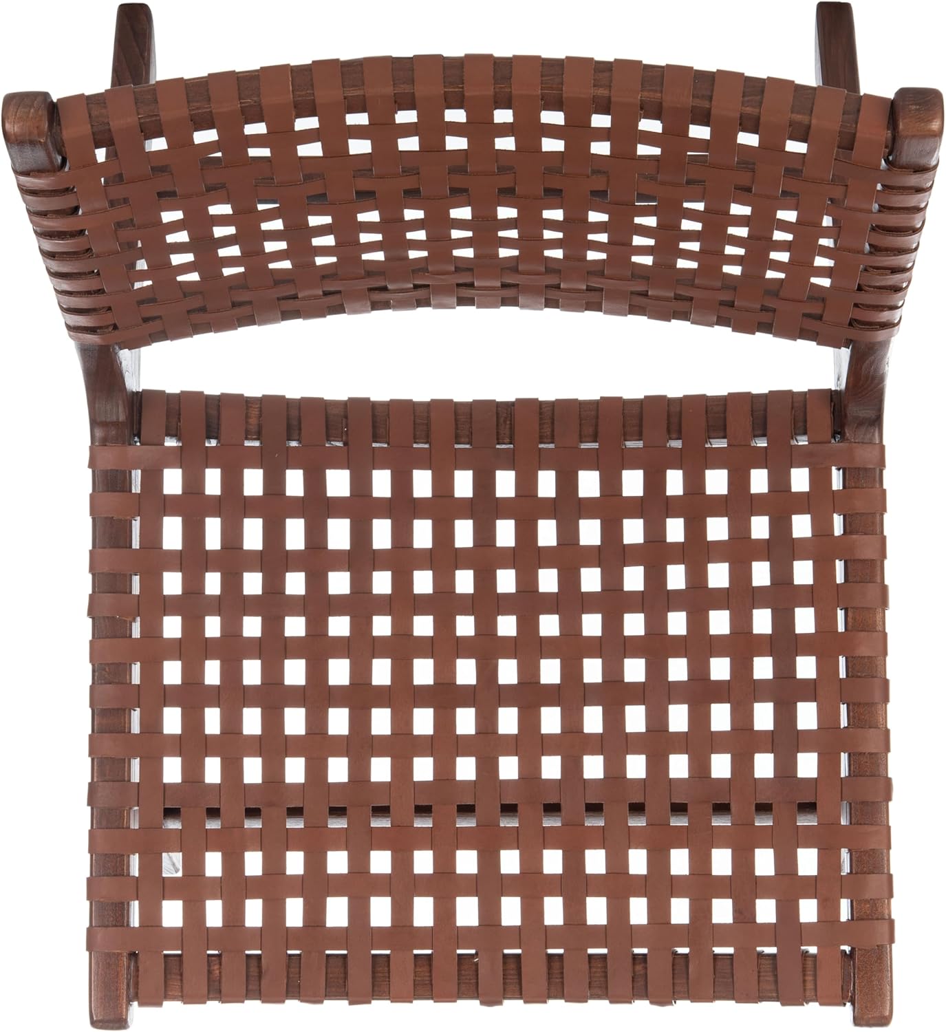 SAFAVIEH Home Collection – Luna Brown & Cognac Leather Woven Accent Chair, Solid Wood Frame, Contemporary Lounge Chair, Fully Assembled (ACH1002B)