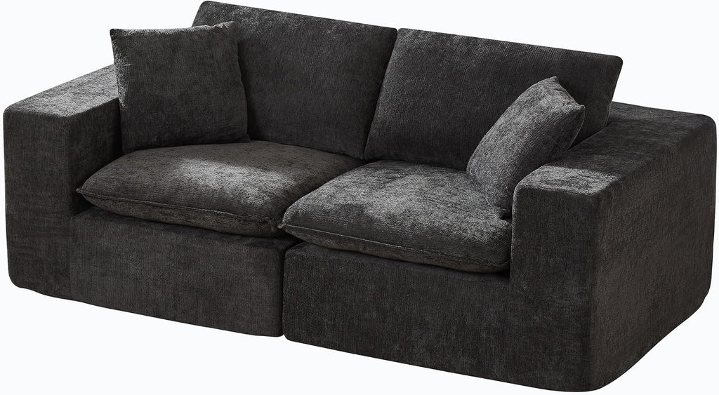 78-Inch Boneless Love Seat Couches in a Box, Modern 2 Seat Floor Modular Foam Cloud Sofa Chenille Loveseat Couch W/Wide Square Armrests for Home Apartments Bedroom