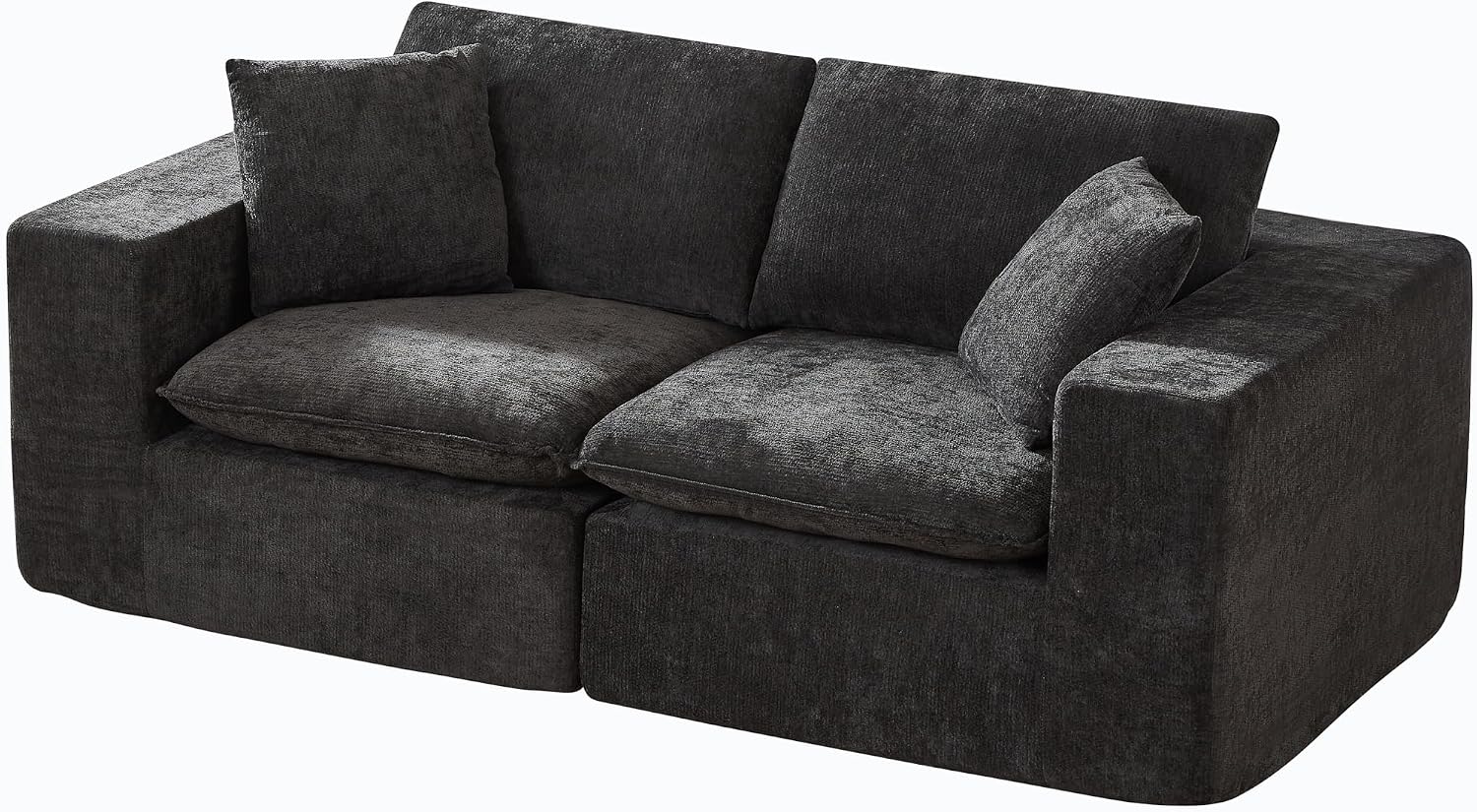 78-Inch Boneless Love Seat Couches in a Box, Modern 2 Seat Floor Modular Foam Cloud Sofa Chenille Loveseat Couch W/Wide Square Armrests for Home Apartments Bedroom