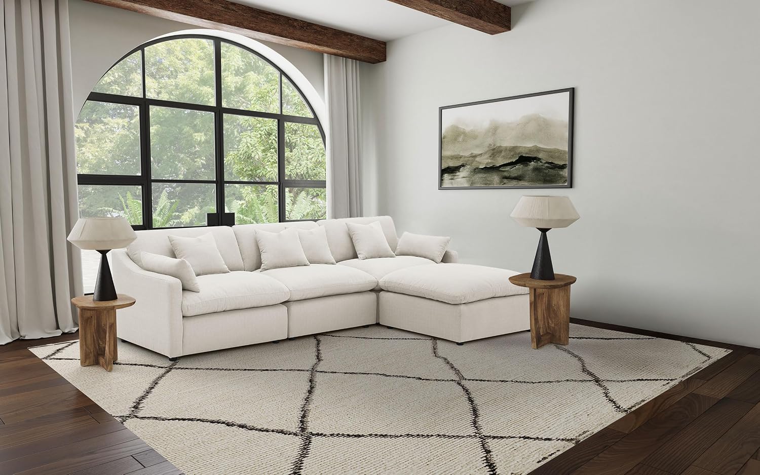 Coaster Home Furnishings - Hobson - 4-Piece Upholstered Modular Sectional Sofa with Accent Pillows and Sloped Track Armrests - Living Room - Ivory - 551451-SETB