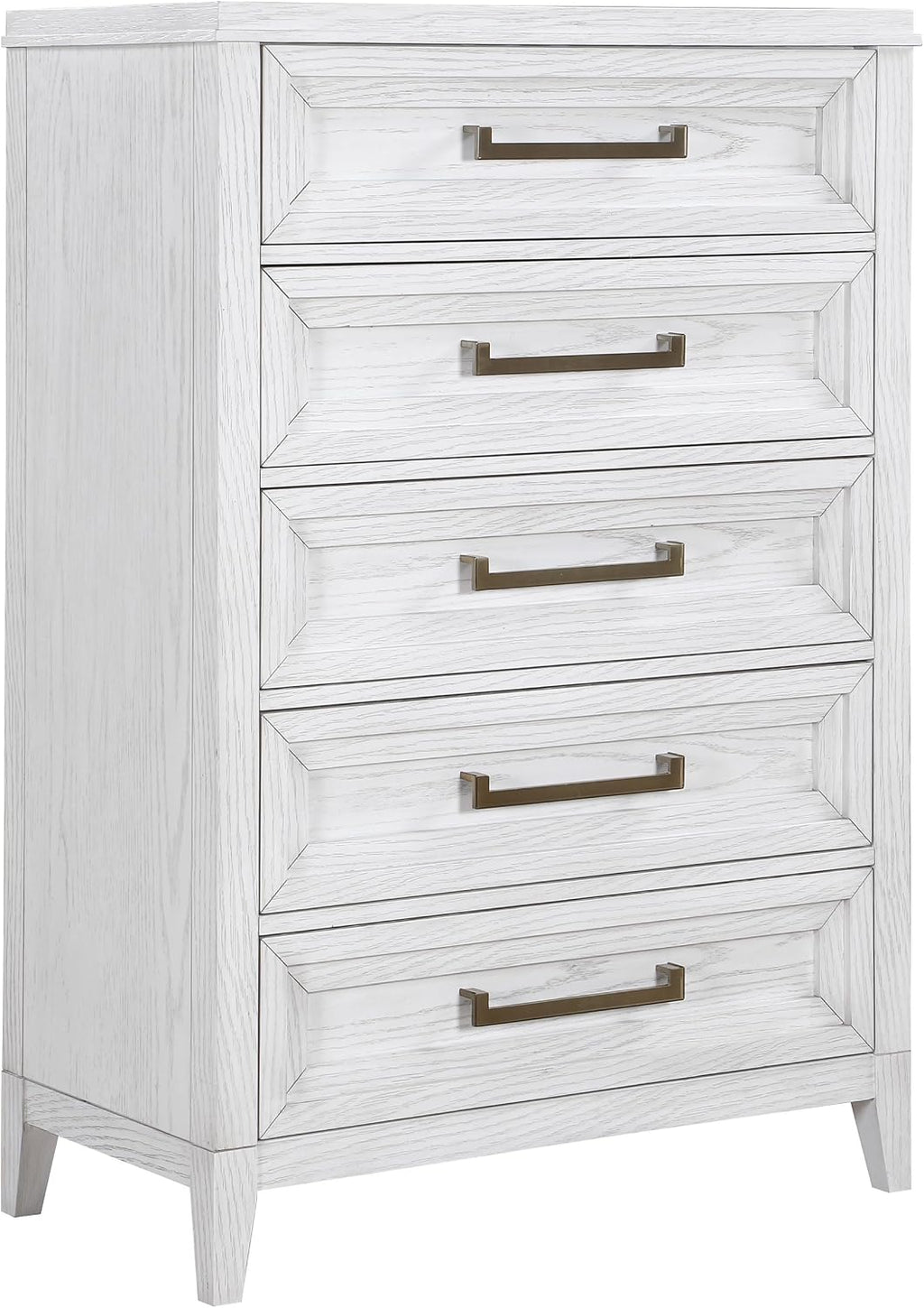 Coaster Home Furnishings - Marielle - Wood - 5-Drawer Chest with Antique Brass-Toned Bar Pulls and Tapered Legs - Transitional - Bedroom - Distressed White - 224845