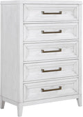 Coaster Home Furnishings - Marielle - Wood - 5-Drawer Chest with Antique Brass-Toned Bar Pulls and Tapered Legs - Transitional - Bedroom - Distressed White - 224845