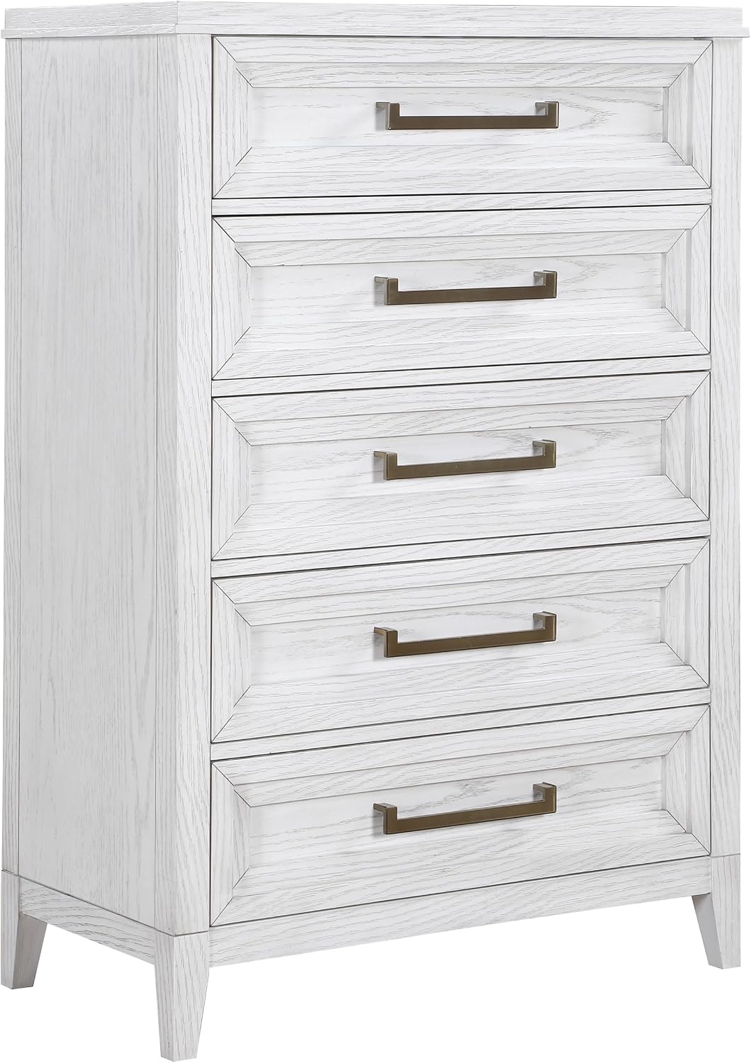 Coaster Home Furnishings - Marielle - Wood - 5-Drawer Chest with Antique Brass-Toned Bar Pulls and Tapered Legs - Transitional - Bedroom - Distressed White - 224845