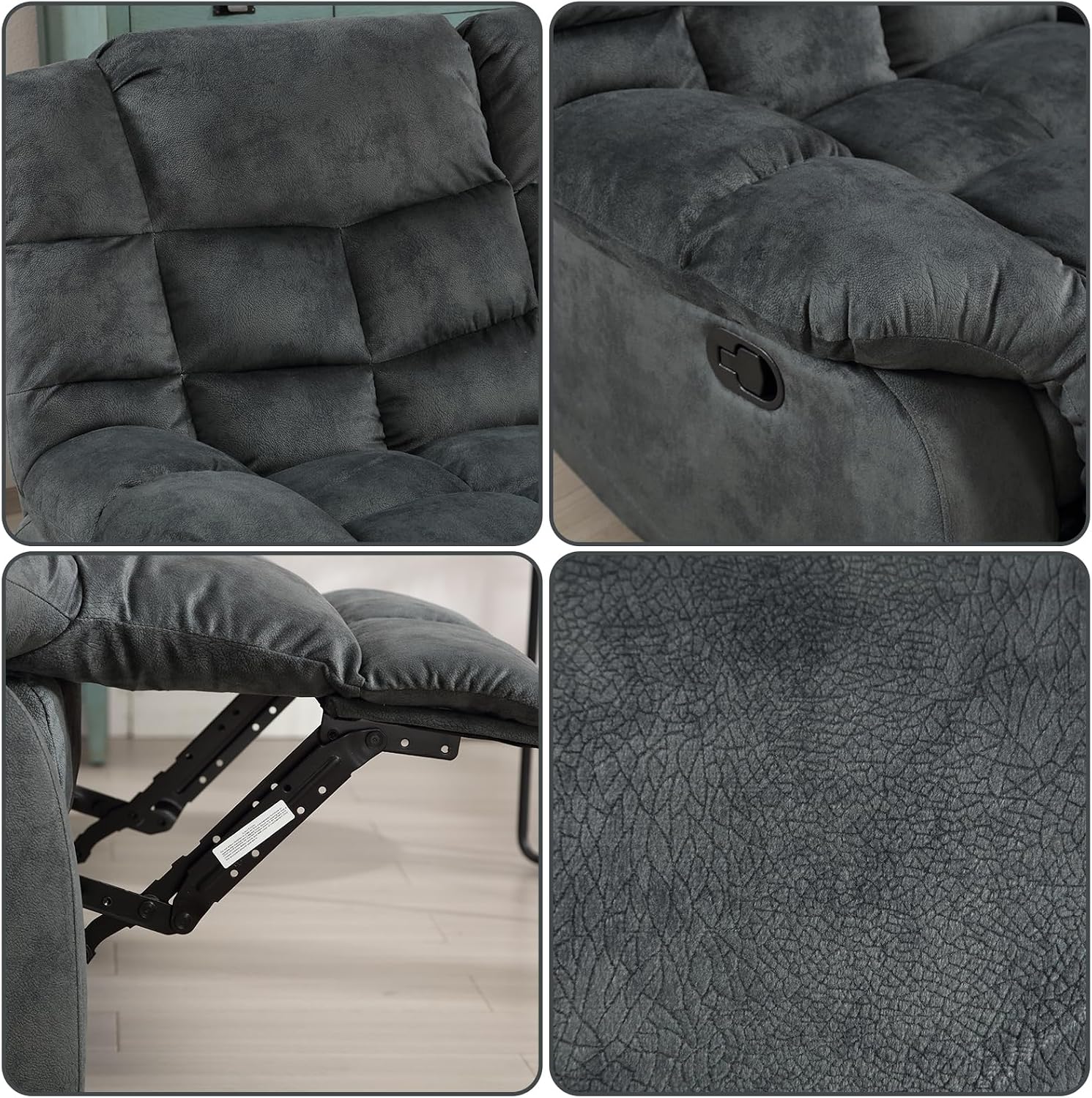 EBELLO Manual Recliner Couch Set, Soft Fabric Reclining Living Room Set, Included SinglAe Recliner Chair and Loveseat Sofa, Grey Green