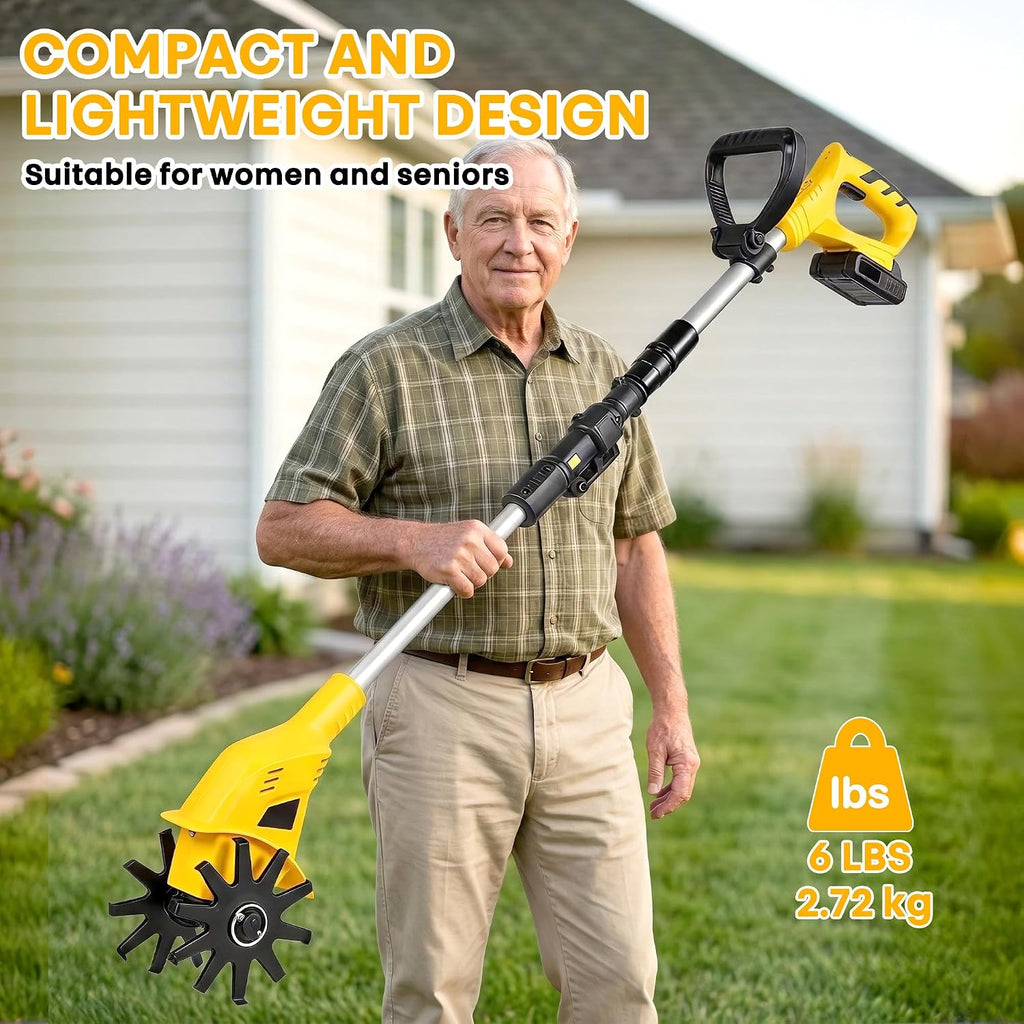 20V Mini Cordless Tiller for Gardening, 6 Lbs Ultra Lightweight Electric Garden Tiller for Women/Seniors, 6.3' Width & 4' Depth, Rototiller for Lawn/Soil Cultivation, Gardening Gifts for Parents