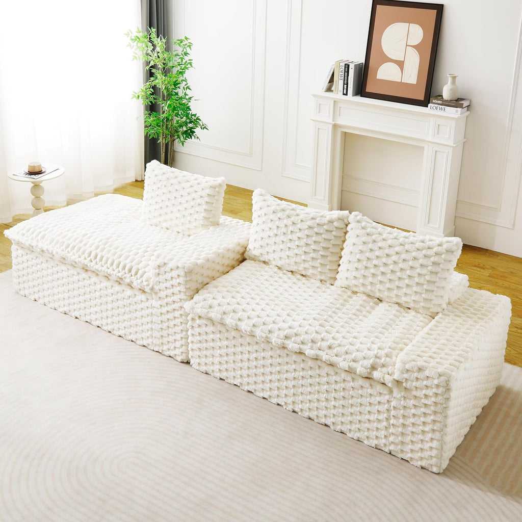 KEIKI 96' L-Shape Modular Boneless Couch with Chaise for Modern Home Small Space, Sectional Sofa Deep Seat Oversized Loveseat Convertible Sofa Bed for Apartment Furniture Lounge Relaxing Corner, White