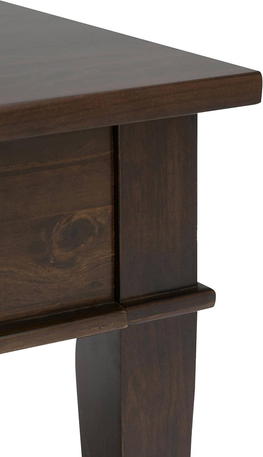 SIMPLIHOME Carlton Coffee Table - 44 inch Wide Solid Wood Transitional Cocktail Table in Dark Tobacco Brown, Classic Living Room Table with Open Storage Shelf and Clean-Lined Tapered Leg Design