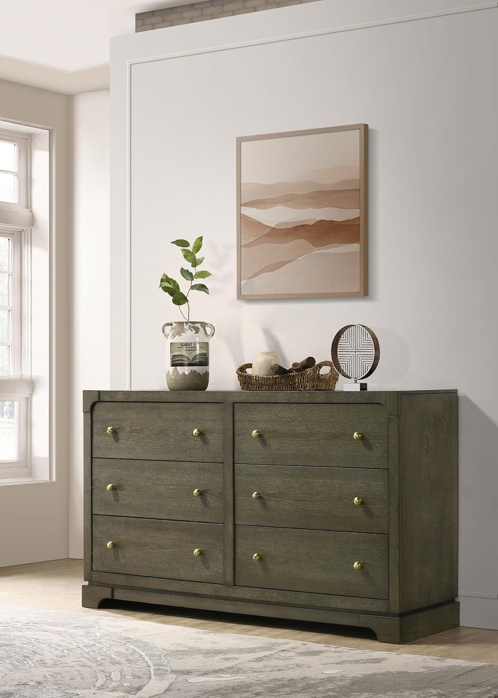 Coaster Home Furnishings - Gran Park - Wood - 6-Drawer Dresser with Brass Knobs, Felt-Lined Top, Rectangular Structure, Ball-Bearing Glides, Modern Classic Style - Bedroom - Dark Cocoa - 224933