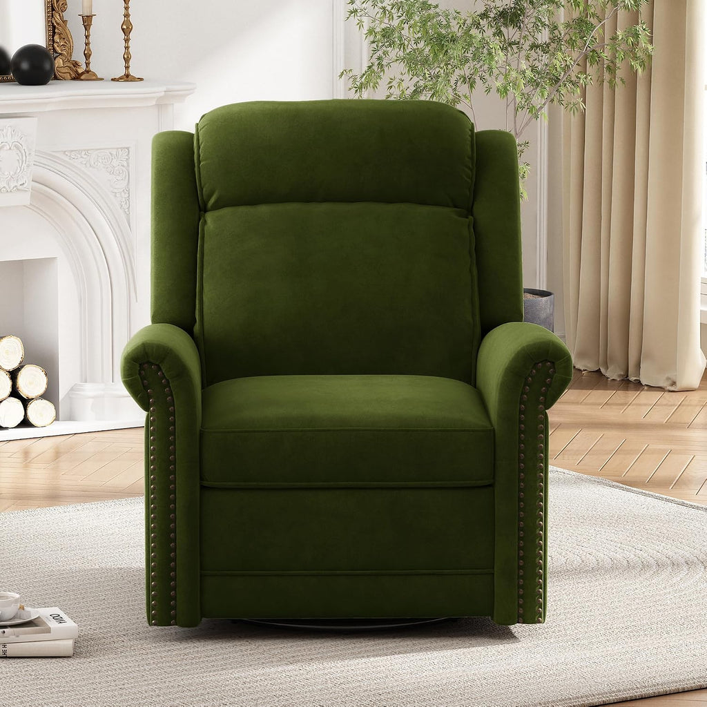 Christopher Knight Home 360° Swivel Recliner, Velvet Rocking Recliner Upholstered Recliner Chair, Rocker with Adjustable Backrest Nailhead Trims, Green