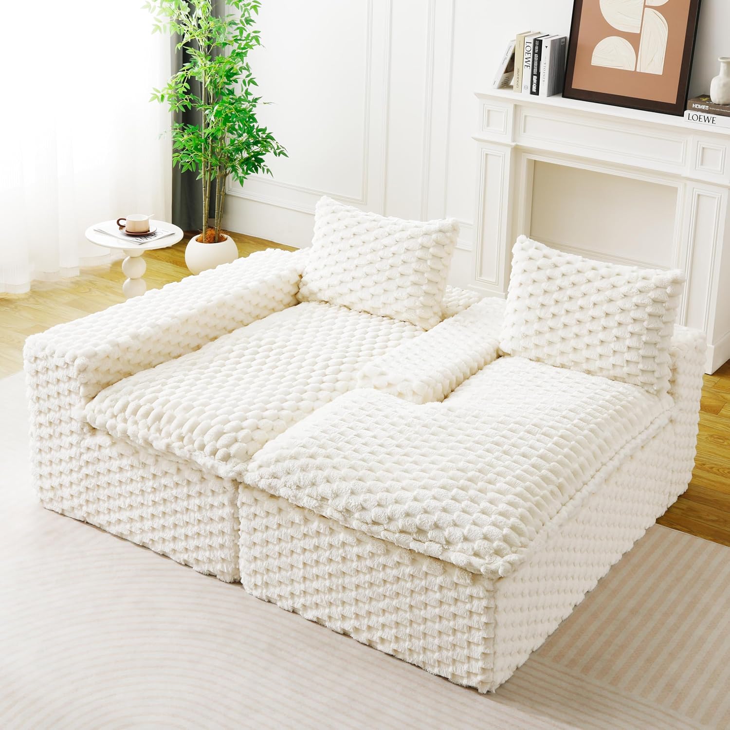 KEIKI 96' L-Shape Modular Boneless Couch with Chaise for Modern Home Small Space, Sectional Sofa Deep Seat Oversized Loveseat Convertible Sofa Bed for Apartment Furniture Lounge Relaxing Corner, White