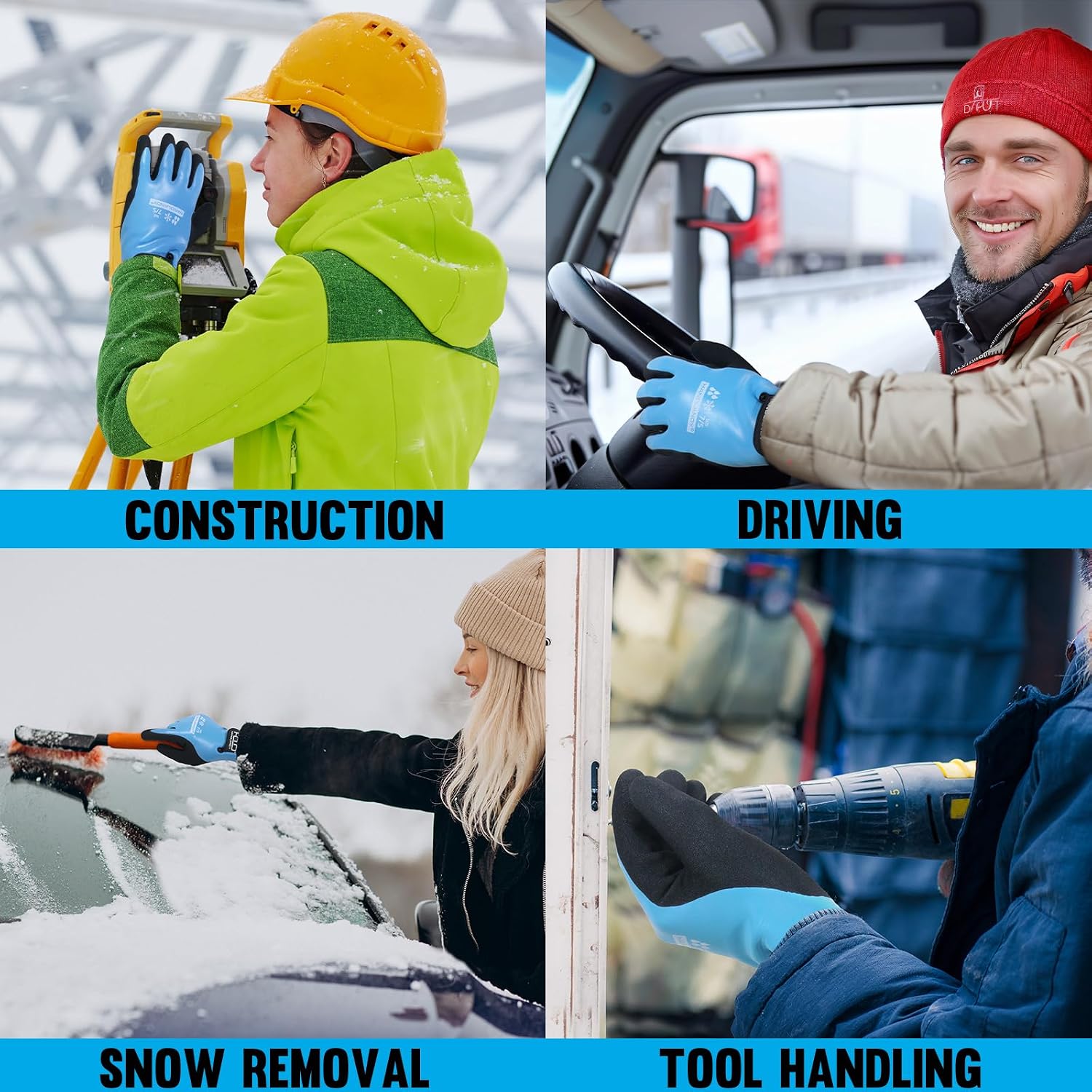 HANDLANDY 2 Pairs Waterproof Work Gloves for Cold Weather, Insulated Winter Freezer Work Gloves with Grip for Men & Women