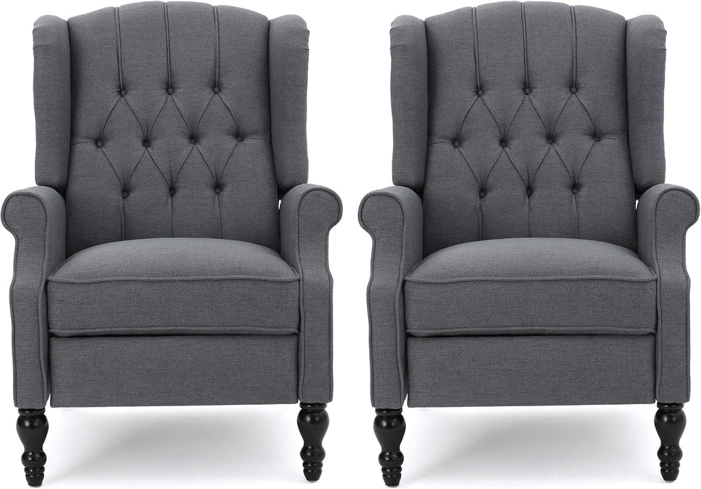 Christopher Knight Home Earlean Fabric Recliner (Set of 2), Charcoal, Dark Brown