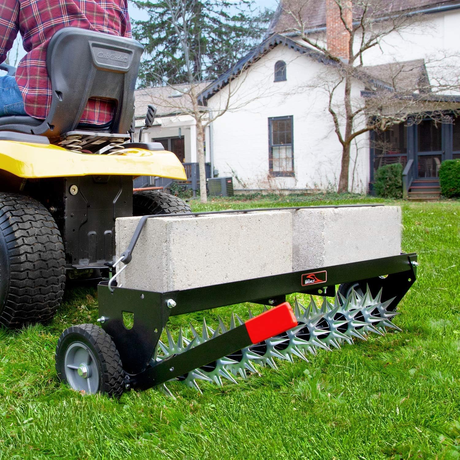Brinly SAT2-40BH-P Tow Behind Spike Aerator with Transport Wheels, 40' - Hammered Black