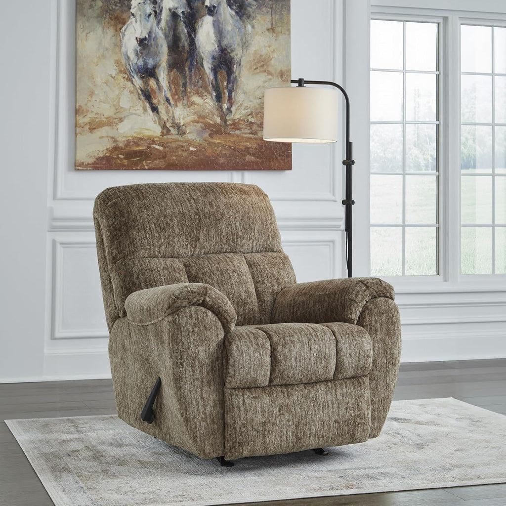 Signature Design by Ashley Rampant Casual Manual Rocker Recliner with Pillow-Top Arms, Light Brown